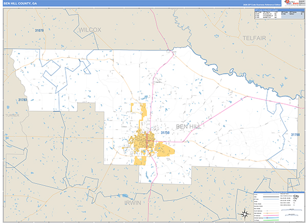 Ben Hill County, GA Zip Code Map